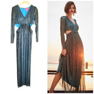 Lilly Pulitzer Latrice Plissé Metallic Blue Maxi Dress Size 14 Sparkly Gown